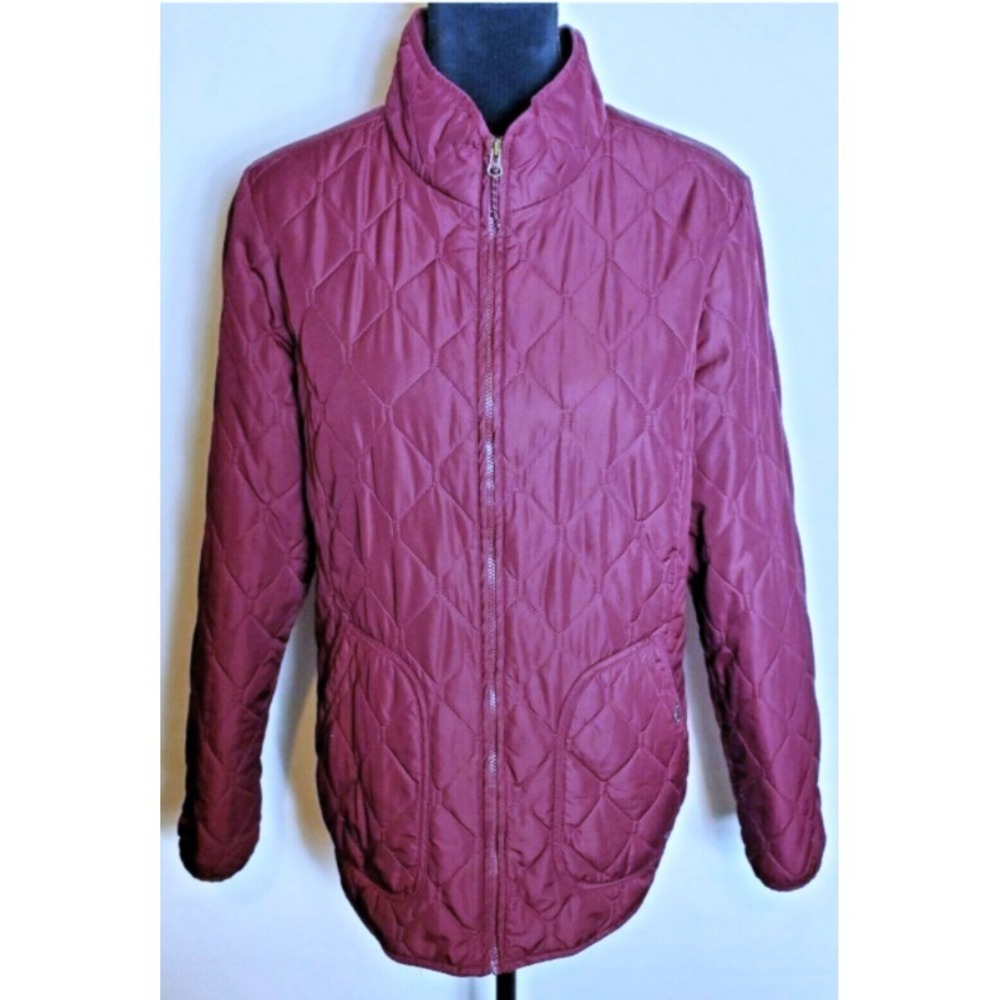 Eddie Bauer Women's Quilted Puffer Jacket Size Large Burgundy Red Full Zip‎